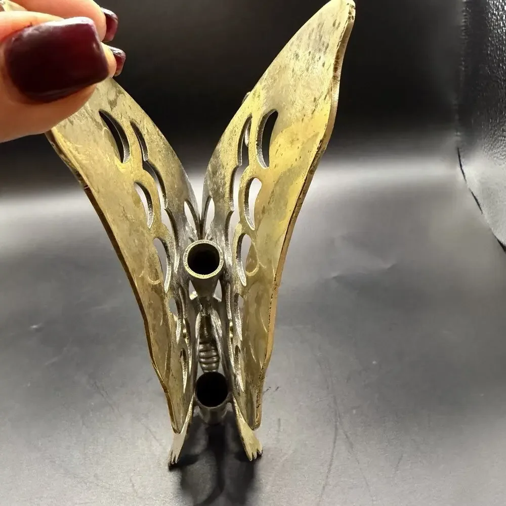 Vintage Brass Standing Butterfly Photo Stand Stationary Holder Mid Century - Picture 6 of 9
